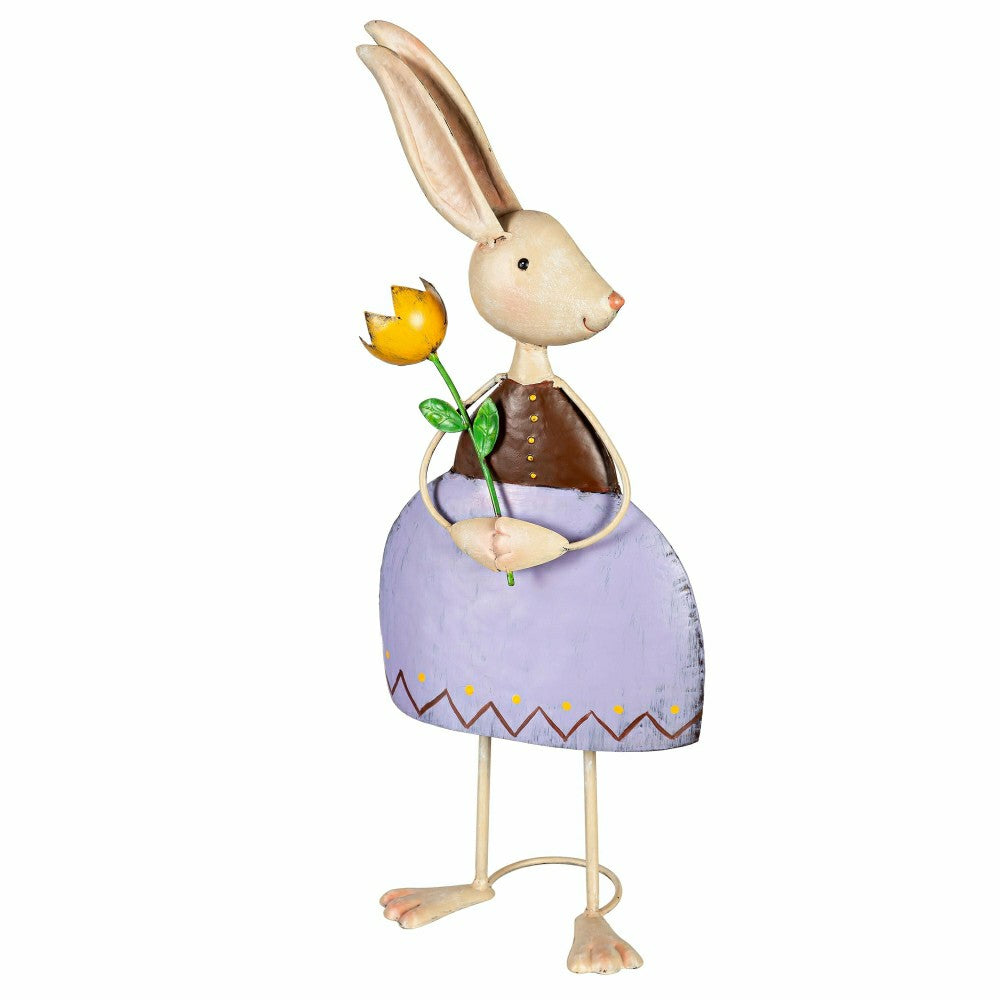 Metal Bunny With Flower Garden Statue | Plow & Hearth
