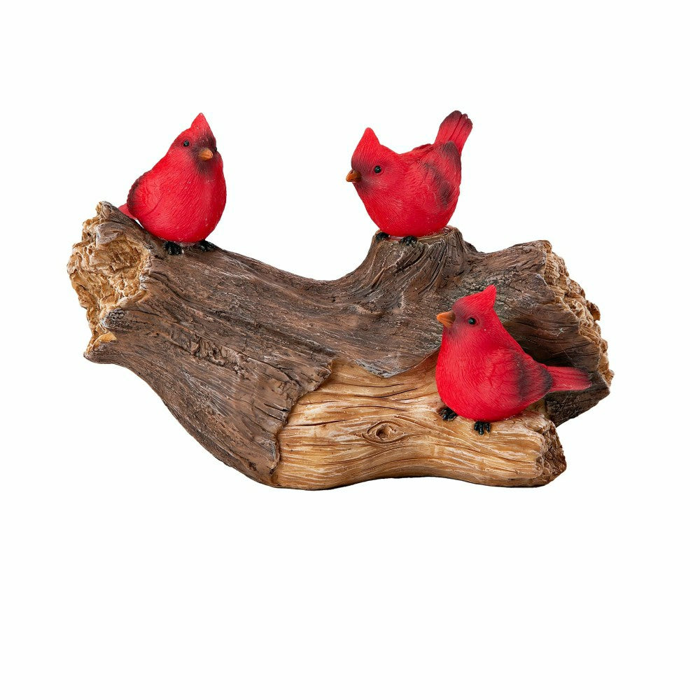 Memorial Garden Statue, Solar Cardinal Family On Wooden Log, 5"H | Plow & Hearth
