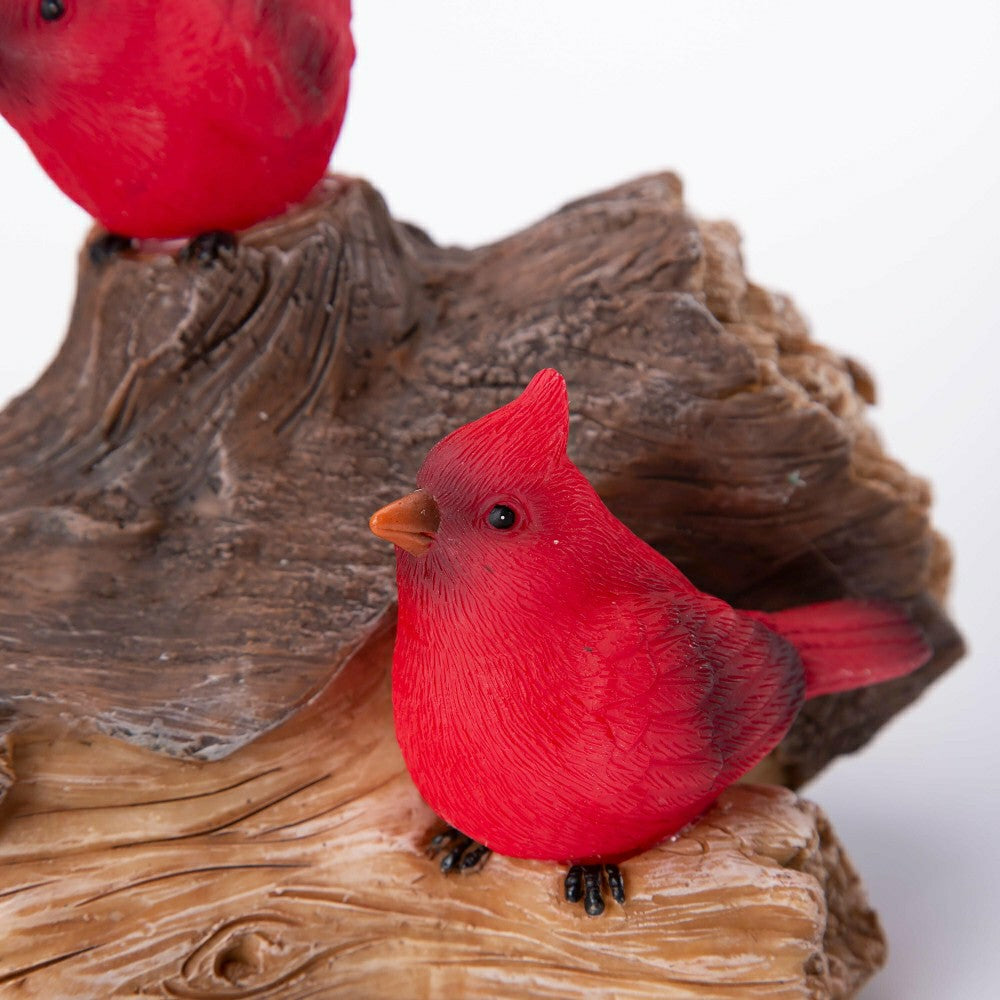 Memorial Garden Statue, Solar Cardinal Family On Wooden Log, 5"H | Plow & Hearth