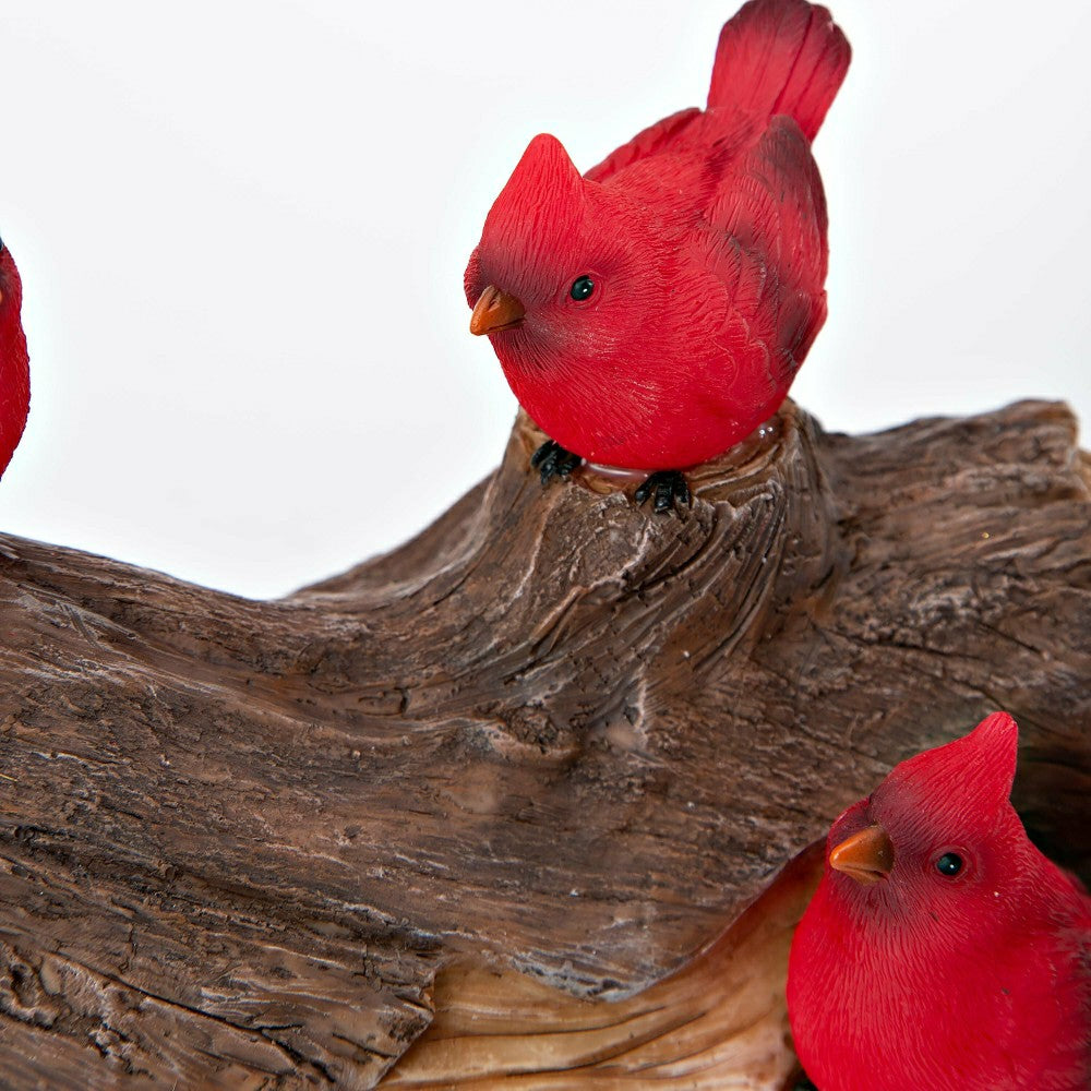 Memorial Garden Statue, Solar Cardinal Family On Wooden Log, 5"H | Plow & Hearth