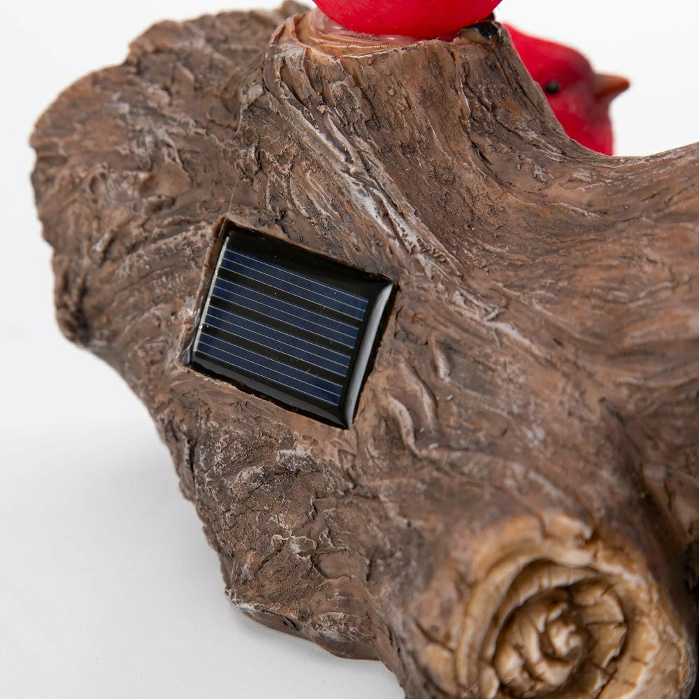 Memorial Garden Statue, Solar Cardinal Family On Wooden Log, 5"H | Plow & Hearth