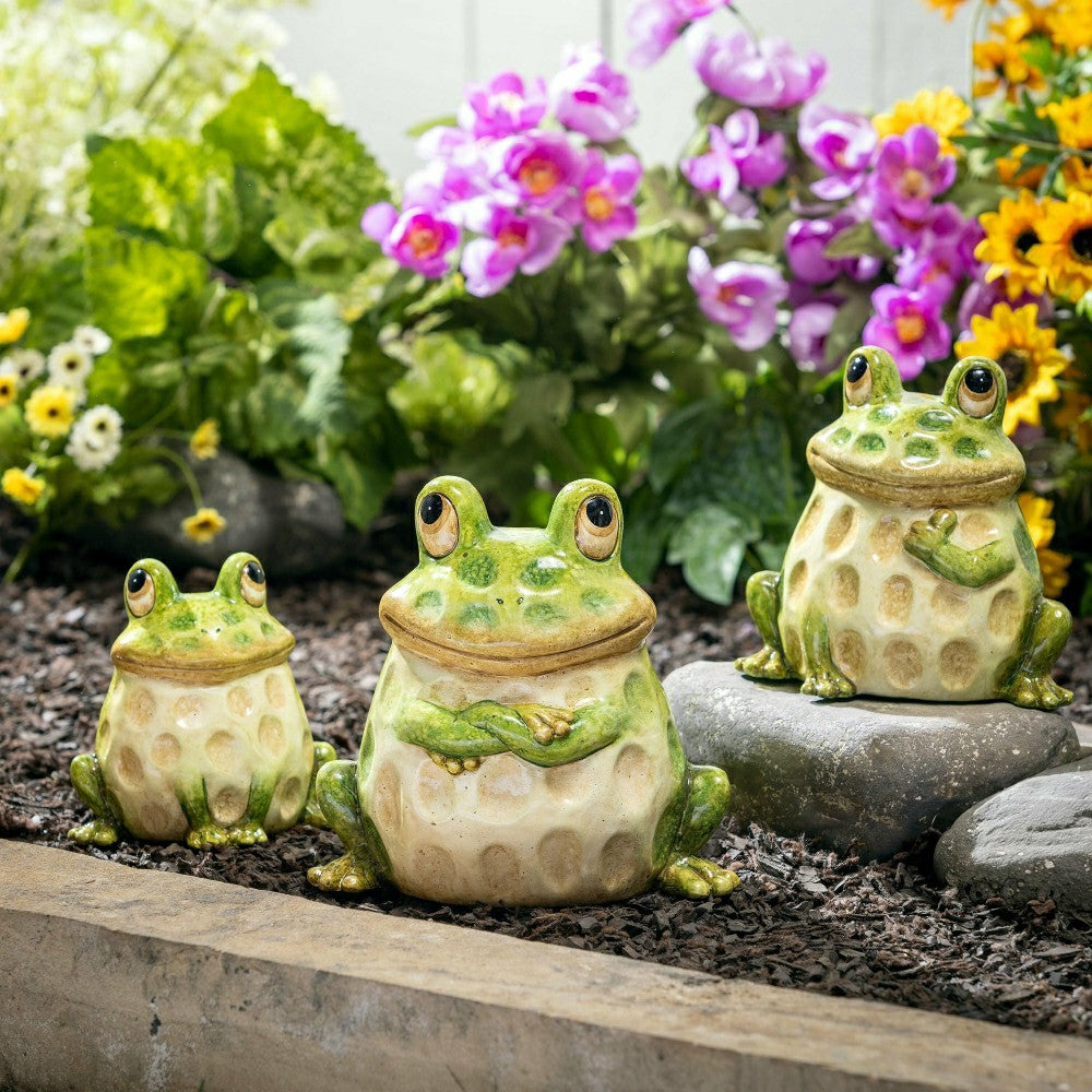 Frog Family Ceramic Statue, Set of 3, 7" H | Plow & Hearth