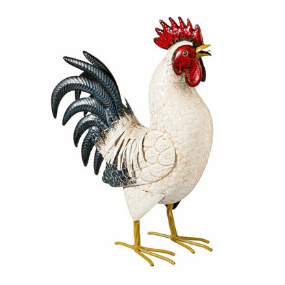 Hillside Pasture Garden Statue, Metal Rooster With Light Feathers, 14" | Plow & Hearth