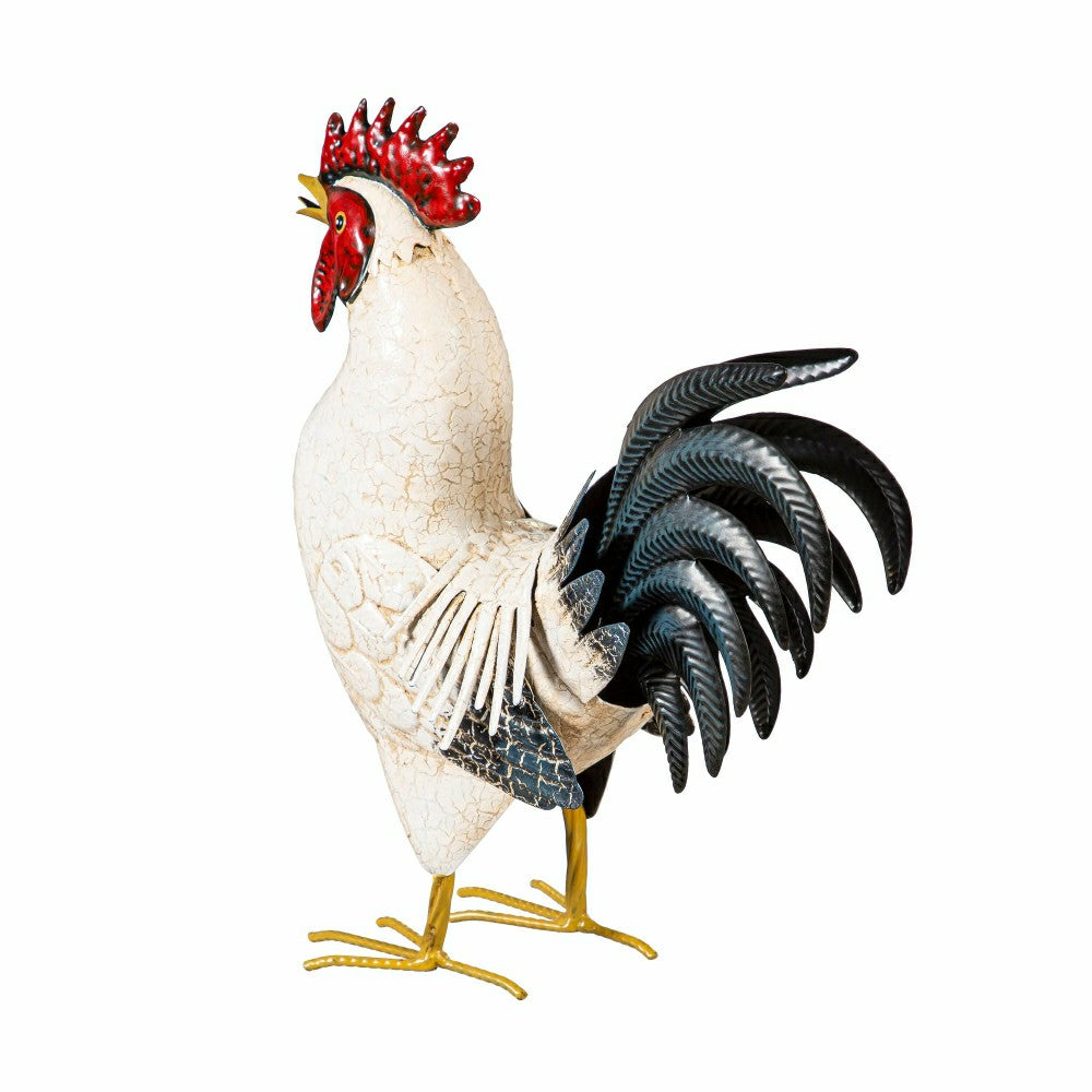 Hillside Pasture Garden Statue, Metal Rooster With Light Feathers, 14" | Plow & Hearth