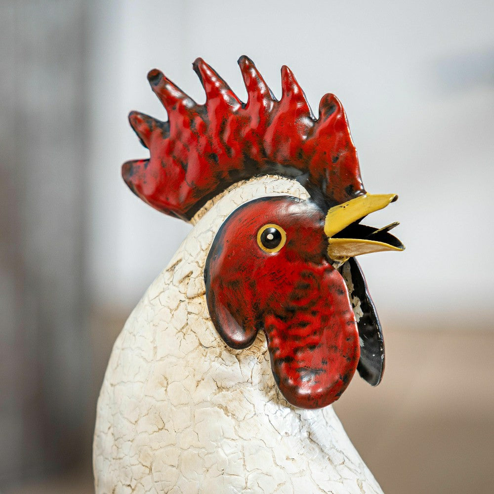 Hillside Pasture Garden Statue, Metal Rooster With Light Feathers, 14" | Plow & Hearth
