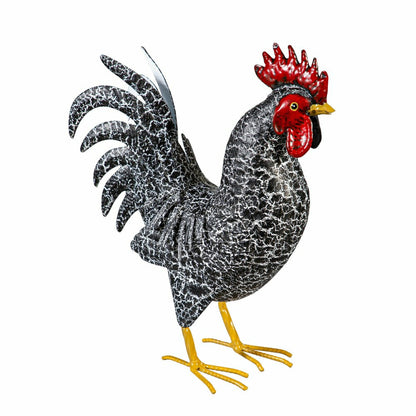 Metal Rooster With Dark Feathers Garden Statue, 14" H | Plow & Hearth