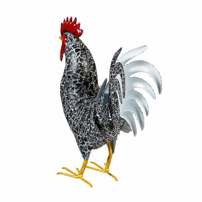Metal Rooster With Dark Feathers Garden Statue, 14" H | Plow & Hearth