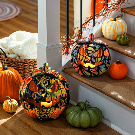 Autumn Floral Large Ceramic Talavera Pumpkin | Plow & Hearth