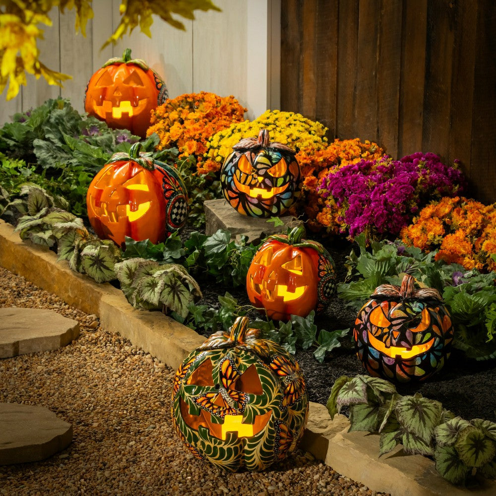 Checkered Flower Large Ceramic Talavera Harvest Pumpkin, Large | Plow & Hearth