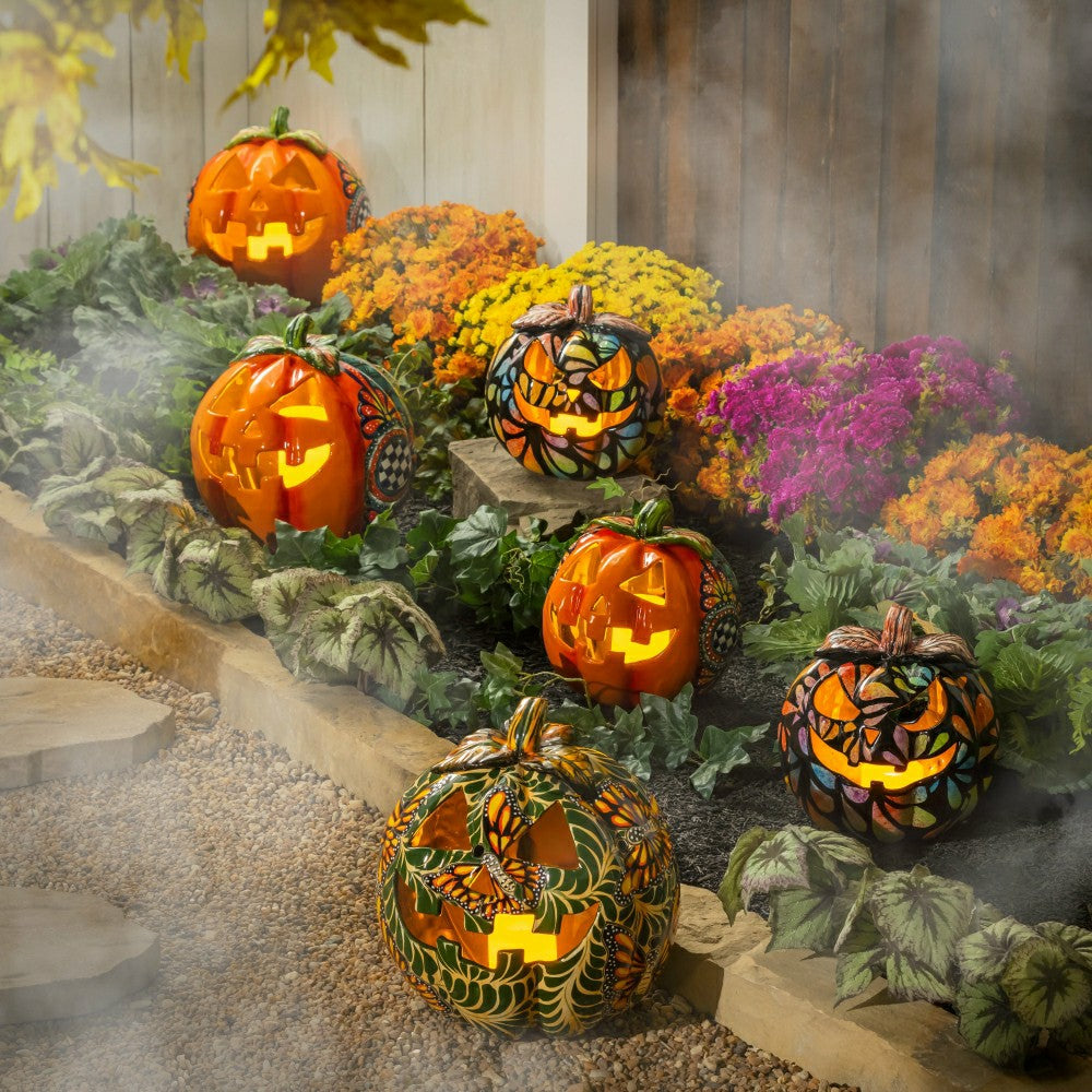 Checkered Flower Large Ceramic Talavera Harvest Pumpkin, Large | Plow & Hearth