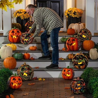Checkered Flower Large Ceramic Talavera Harvest Pumpkin, Large | Plow & Hearth