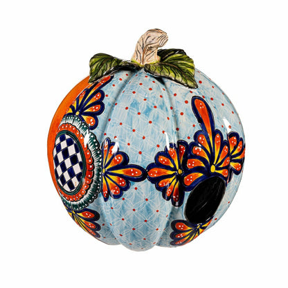 Checkered Flower Large Ceramic Talavera Harvest Pumpkin, Large | Plow & Hearth