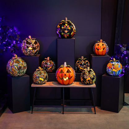 Checkered Flower Large Ceramic Talavera Harvest Pumpkin, Large | Plow & Hearth