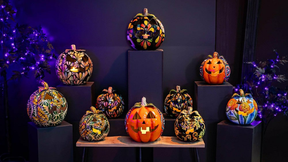 Checkered Flower Large Ceramic Talavera Harvest Pumpkin, Large | Plow & Hearth