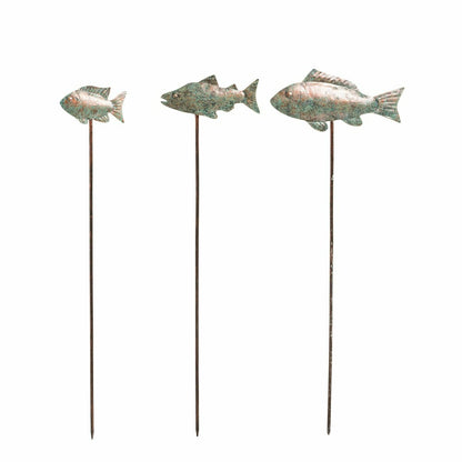 Verdigris Metal Fish Garden Stakes, Set of 3 | Plow & Hearth