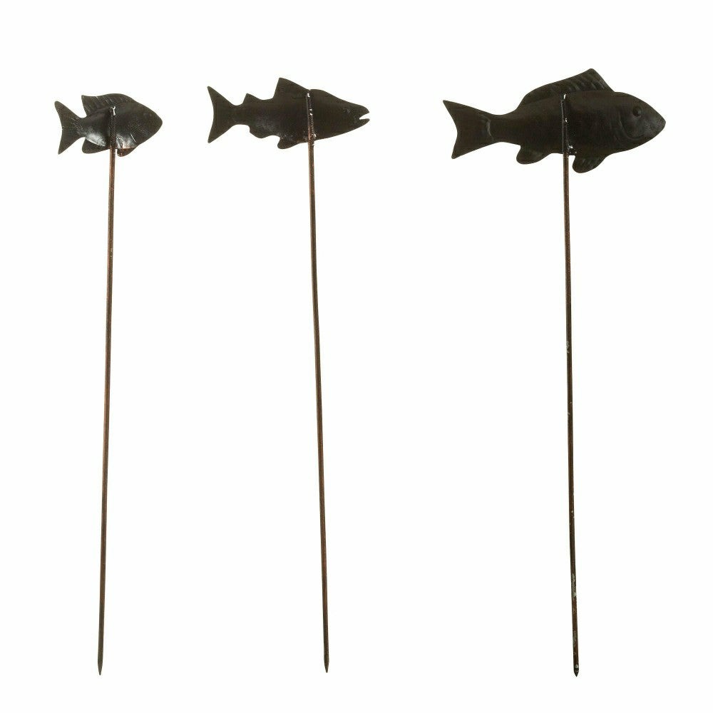 Verdigris Metal Fish Garden Stakes, Set of 3 | Plow & Hearth