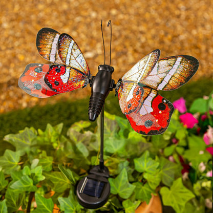 Flutterfly Solar Garden Stake, Red | Plow & Hearth