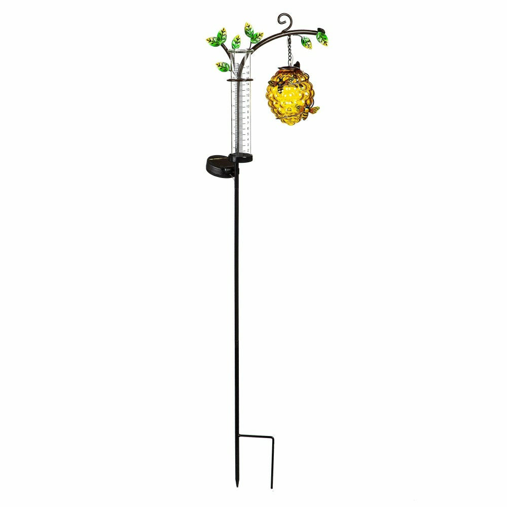 Cottage Garden Stake, Solar Beehive with Rain Gauge, 36"H | Plow & Hearth
