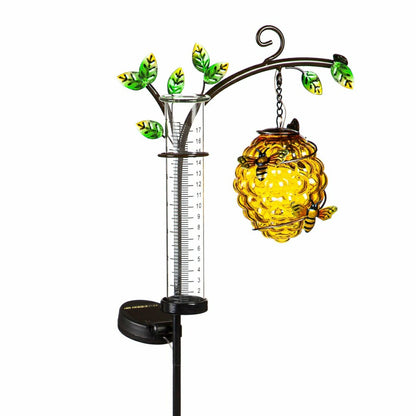 Cottage Garden Stake, Solar Beehive with Rain Gauge, 36"H | Plow & Hearth