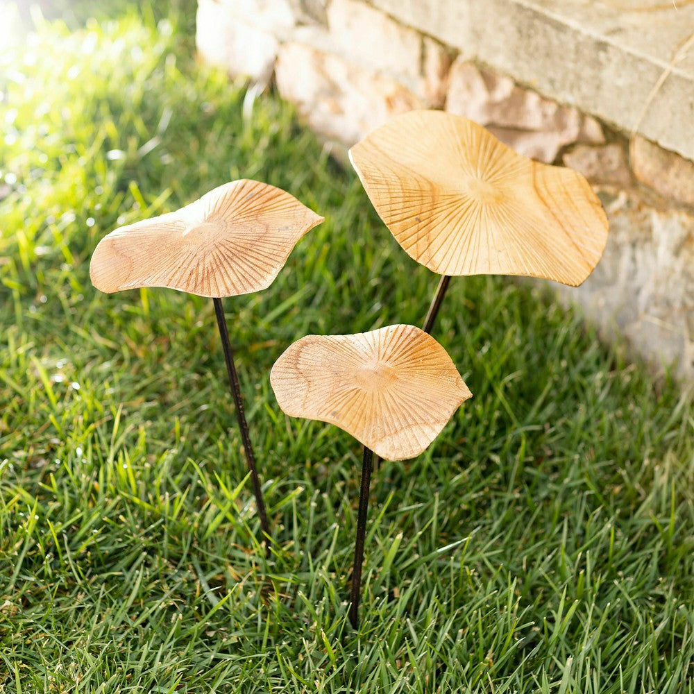 VivaStyle Garden Stake, Hand-Carved Wood Mushroom Garden Stake, Set of | Plow & Hearth