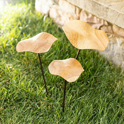 VivaStyle Garden Stake, Hand-Carved Wood Mushroom Garden Stake, Set of | Plow & Hearth