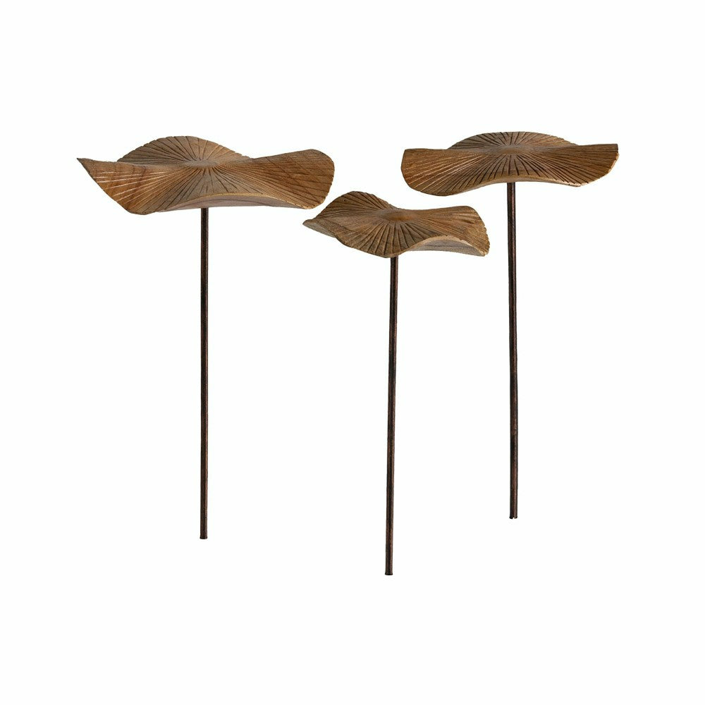 VivaStyle Garden Stake, Hand-Carved Wood Mushroom Garden Stake, Set of | Plow & Hearth