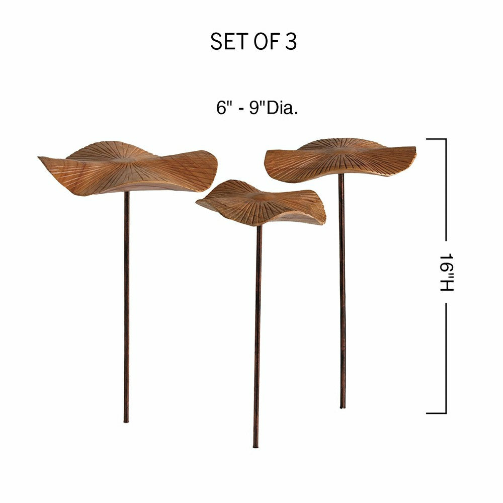VivaStyle Garden Stake, Hand-Carved Wood Mushroom Garden Stake, Set of | Plow & Hearth
