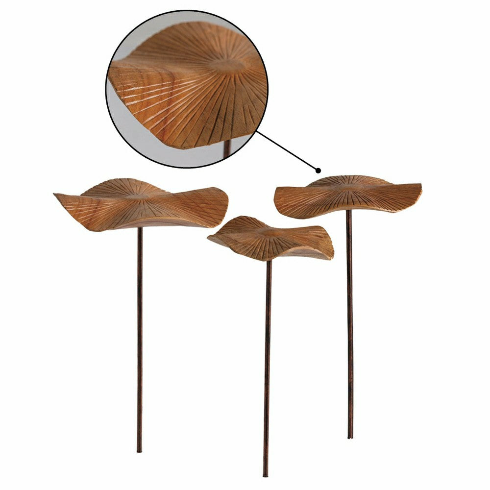 VivaStyle Garden Stake, Hand-Carved Wood Mushroom Garden Stake, Set of | Plow & Hearth