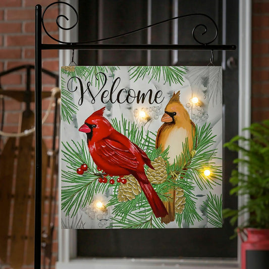 Winter Cardinal Couple Solar Greeter Stake, 55"H | Plow & Hearth