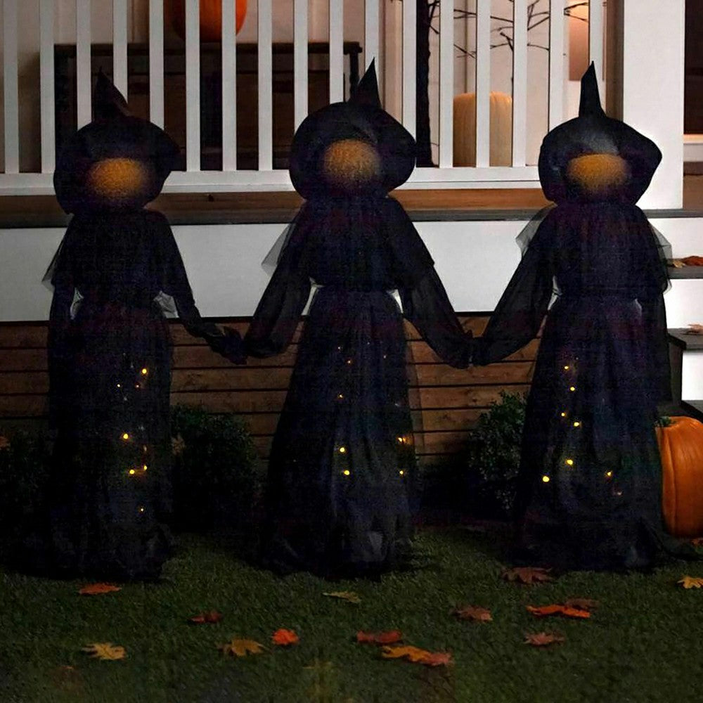 Set of 3 Glowing Halloween Garden Witches with Sparkled LED Dresses | Plow & Hearth