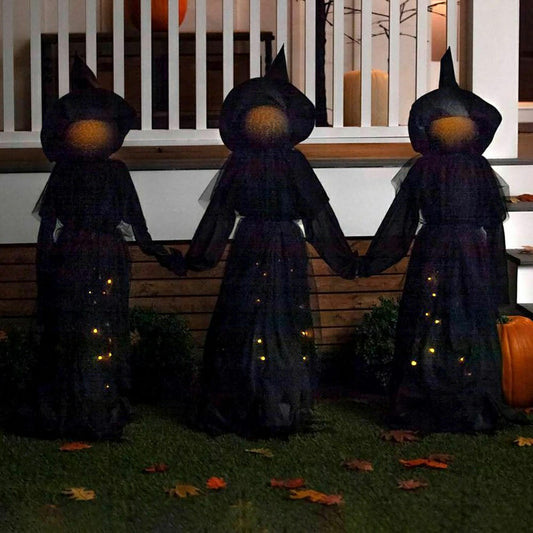 Set of 3 Glowing Halloween Garden Witches with Sparkled LED Dresses | Plow & Hearth