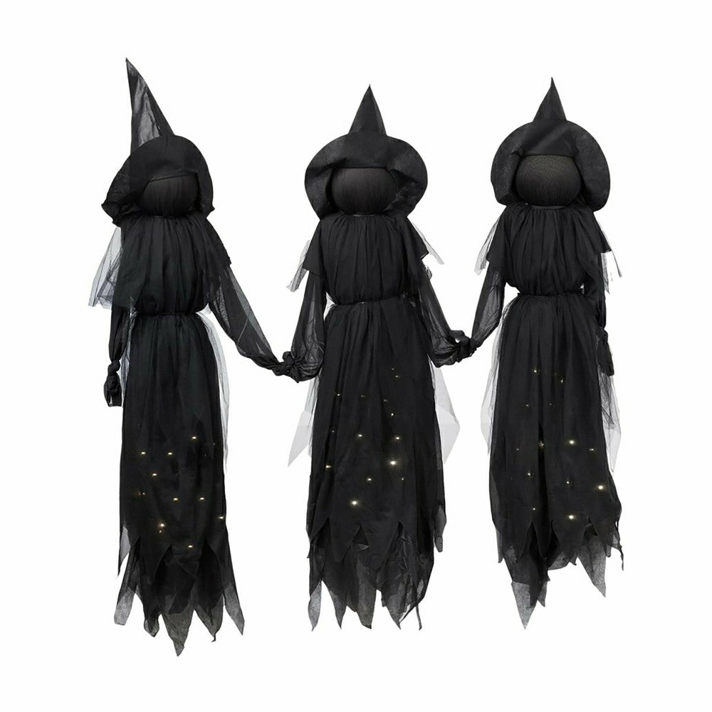 Set of 3 Glowing Halloween Garden Witches with Sparkled LED Dresses | Plow & Hearth