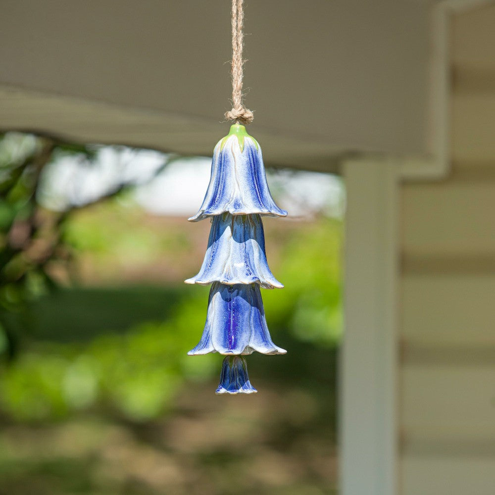 Blue Ceramic Flower Garden Bells Wind Chime | Plow & Hearth