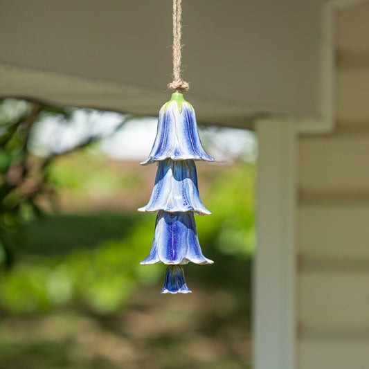 Blue Ceramic Flower Garden Bells Wind Chime | Plow & Hearth