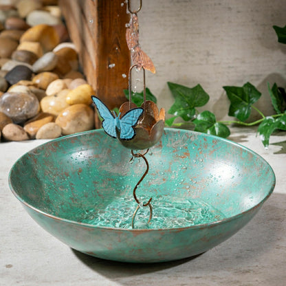 Green Metal Verdigris Rain Chain Basin | Plow & Hearth