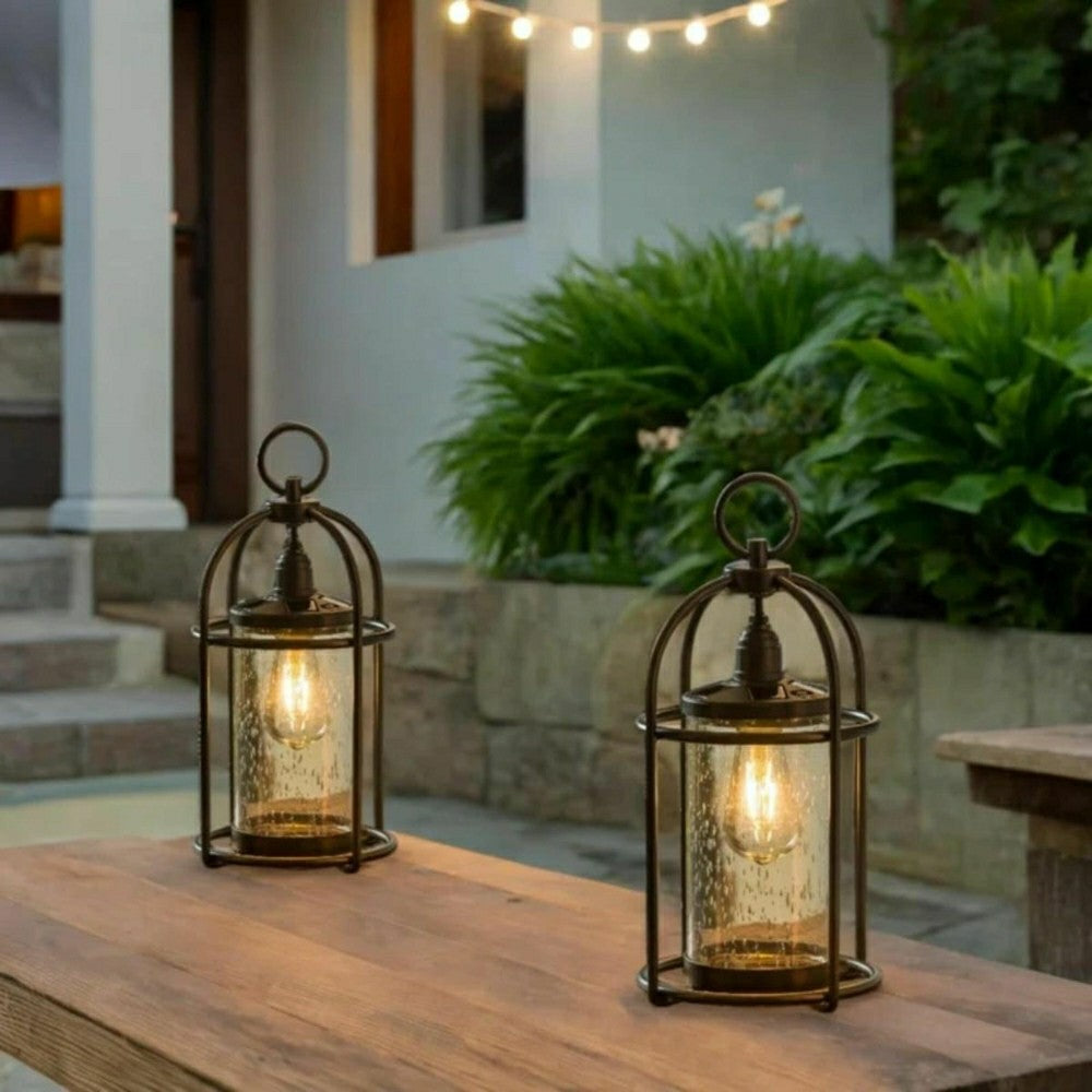 Solar Metal and Bubble Glass Edison Lantern | Plow & Hearth