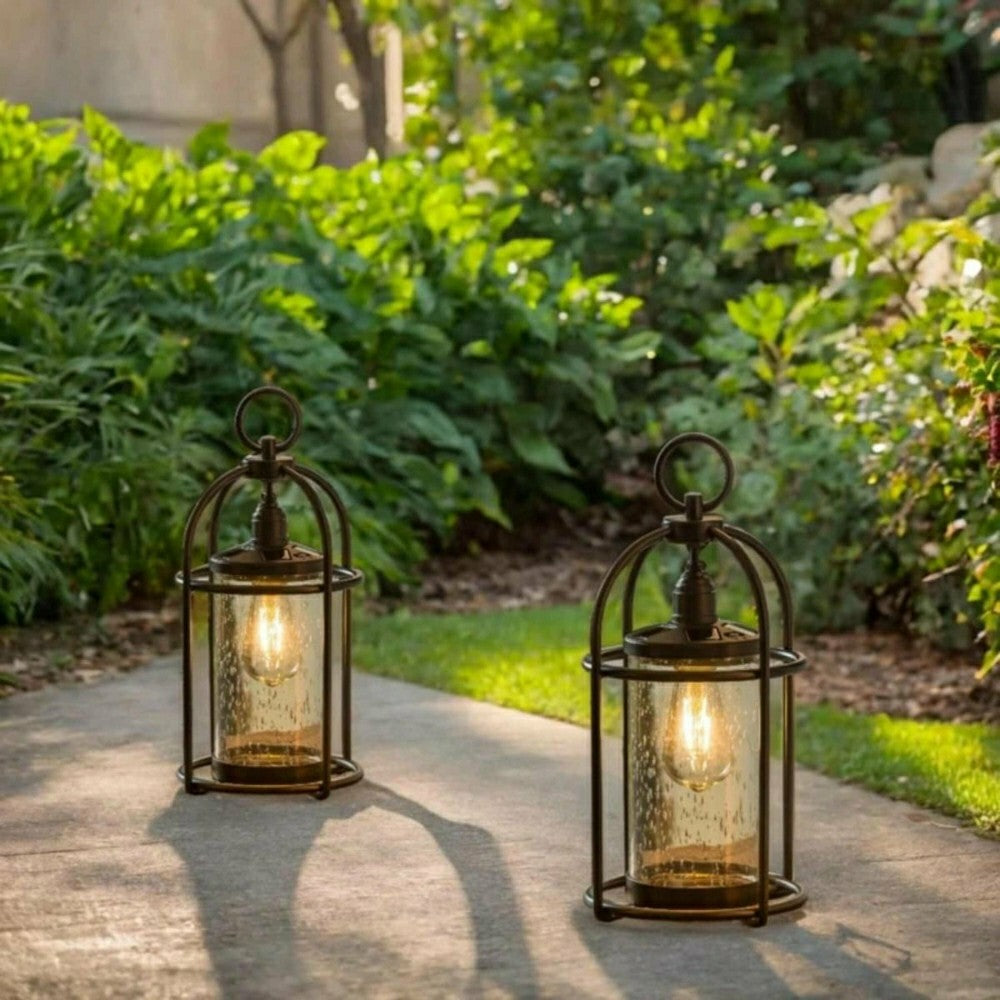 Solar Metal and Bubble Glass Edison Lantern | Plow & Hearth