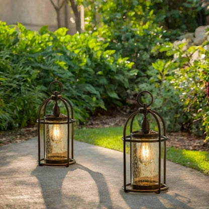 Solar Metal and Bubble Glass Edison Lantern | Plow & Hearth