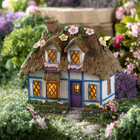 Miniature Floral Fairy Garden Solar Cottage | Plow & Hearth
