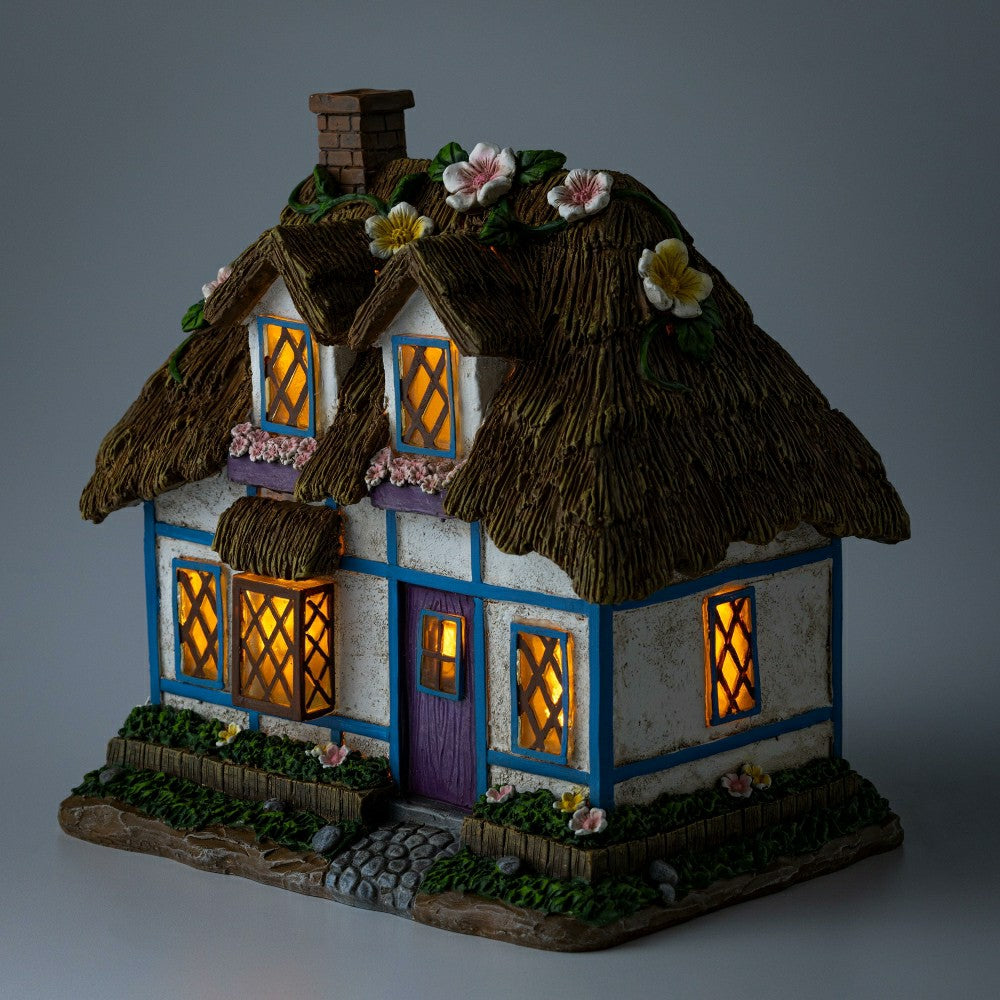 Miniature Floral Fairy Garden Solar Cottage | Plow & Hearth