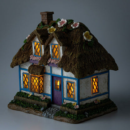 Miniature Floral Fairy Garden Solar Cottage | Plow & Hearth