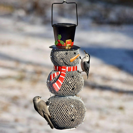 Solar Snowman Metal Mesh Bird Feeder | Plow & Hearth
