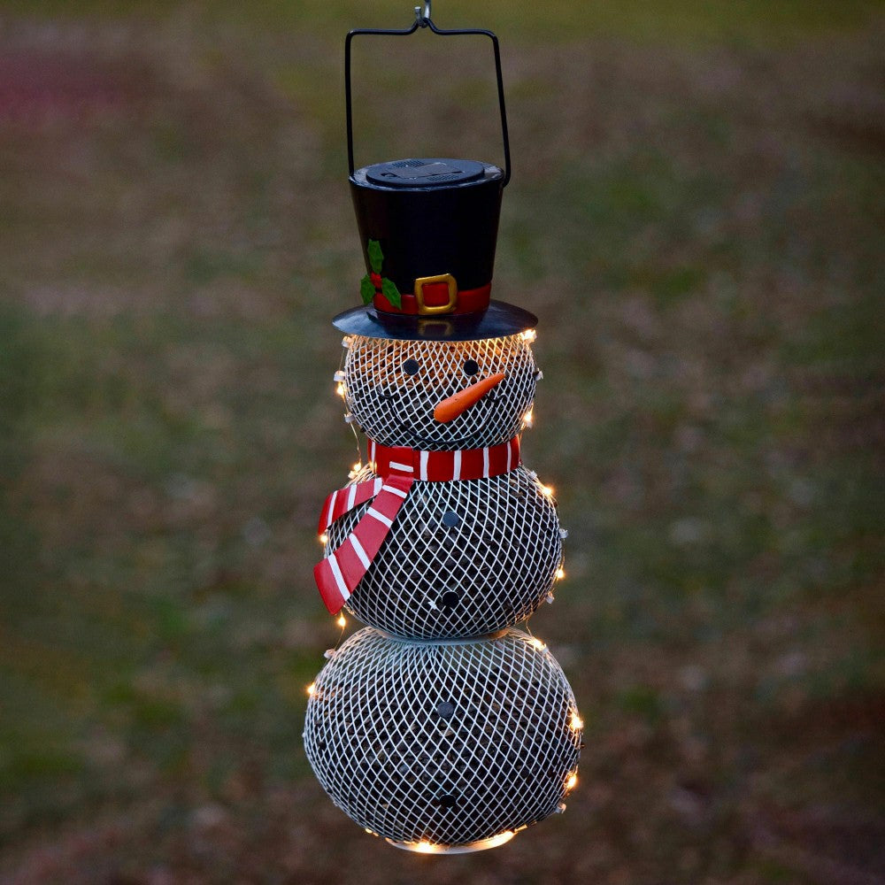 Solar Snowman Metal Mesh Bird Feeder | Plow & Hearth