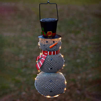 Solar Snowman Metal Mesh Bird Feeder | Plow & Hearth