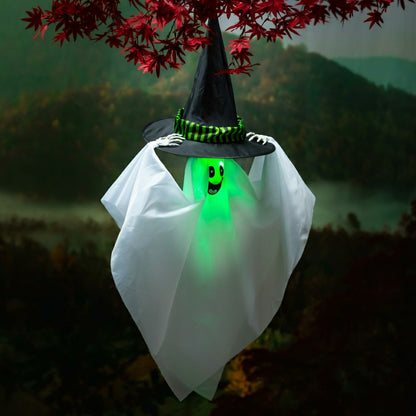 Animated Witch Hat Ghost with Color-Changing LED Lights and Sound Hang | Plow & Hearth