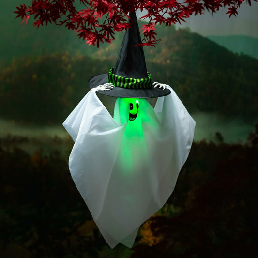 Animated Witch Hat Ghost with Color-Changing LED Lights and Sound Hang | Plow & Hearth