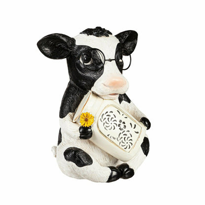 Cow with Glasses Solar Garden Statue, 8"H | Plow & Hearth