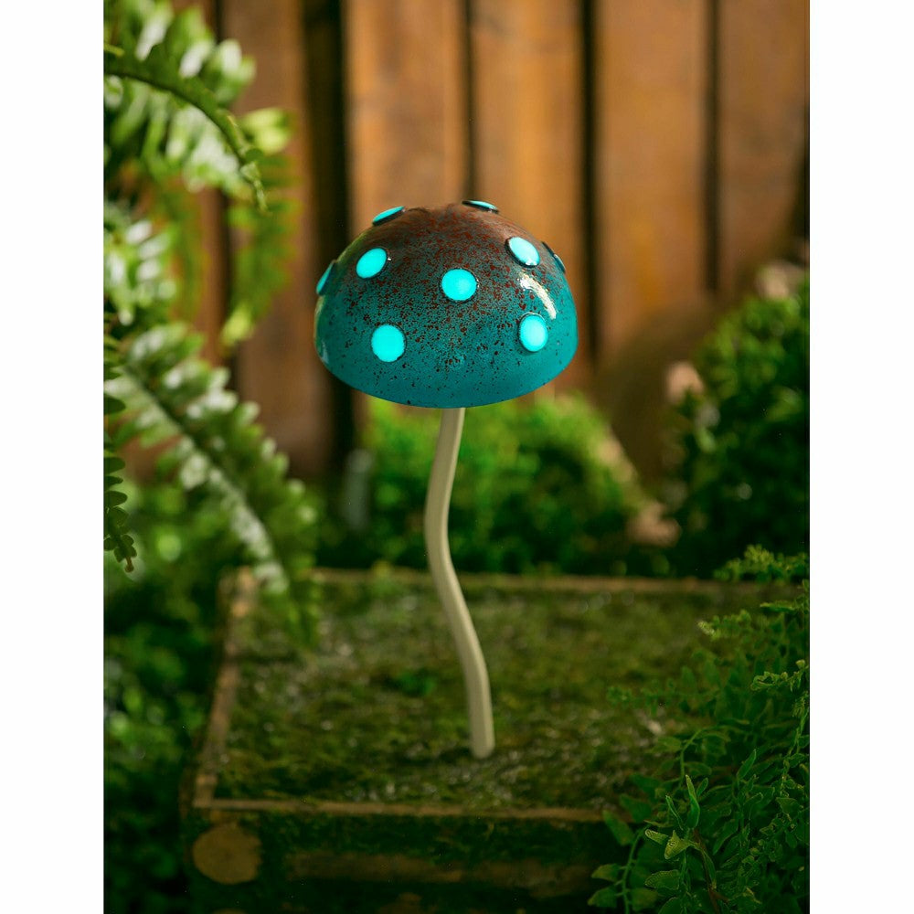 12.5"H Glow in the Dark Mushroom Plant Pick, Blue | Plow & Hearth