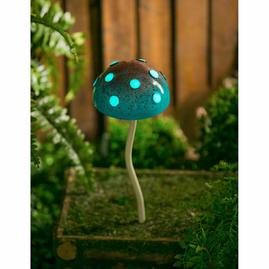 12.5"H Glow in the Dark Mushroom Plant Pick, Blue | Plow & Hearth