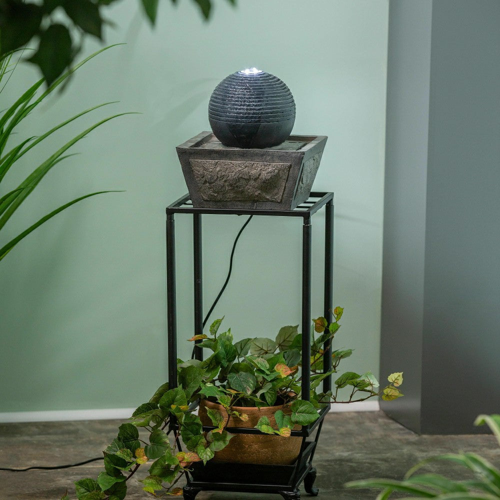 Ridged Globe Fountain with Planter Shelf | Plow & Hearth